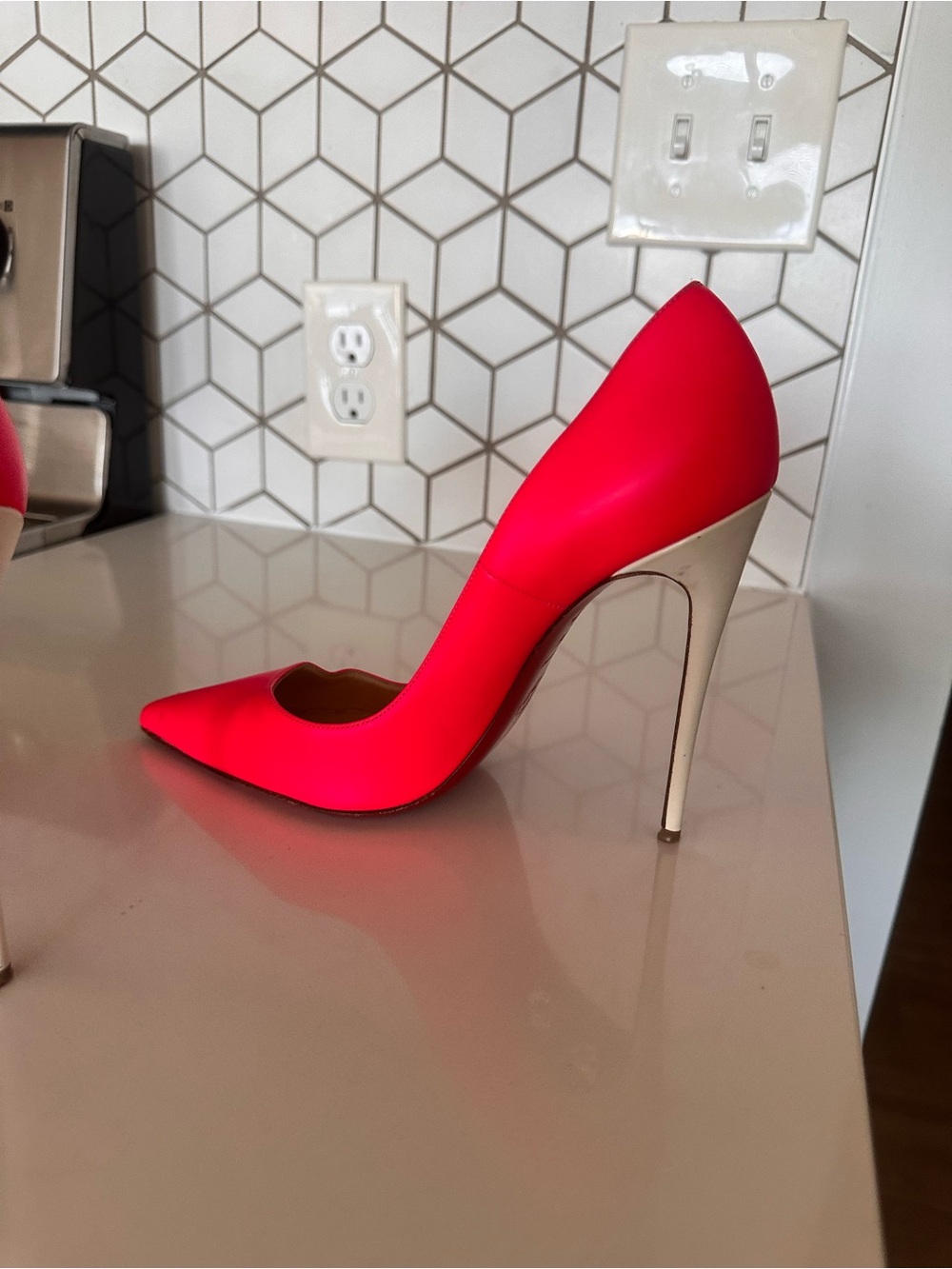 Christian Louboutin Neon Pink Pointed Toe Stiletto with Ivory Heel